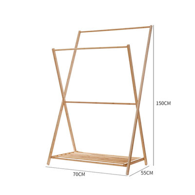 Decopatent Decopatent® Staand Kledingrek met 1 Legplank en 2 Hangstangen - Kledingstandaard - Garderobe slaapkamer - Bamboe hout - 70x55x150