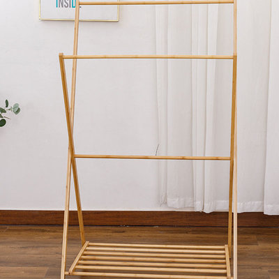 Decopatent Decopatent® Staand Kledingrek met 1 Legplank en 2 Hangstangen - Kledingstandaard - Garderobe slaapkamer - Bamboe hout - 70x55x150