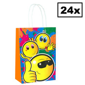 Henbrandt Decopatent® 24 STUKS Smiley Traktatie Uitdeel papieren zakjes met handvat - Smilli Traktaitezakjes voor uitdeelcadeautjes