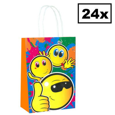 Henbrandt Decopatent® 24 STUKS Smiley Traktatie Uitdeel papieren zakjes met handvat - Smilli Traktaitezakjes voor uitdeelcadeautjes
