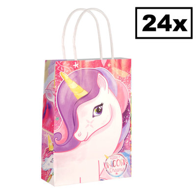 Henbrandt Decopatent® 24 STUKS Unicorn / Eenhoorn Traktatie Uitdeel papieren zakjes met handvat - Traktaitezakjes voor uitdeelcadeautjes