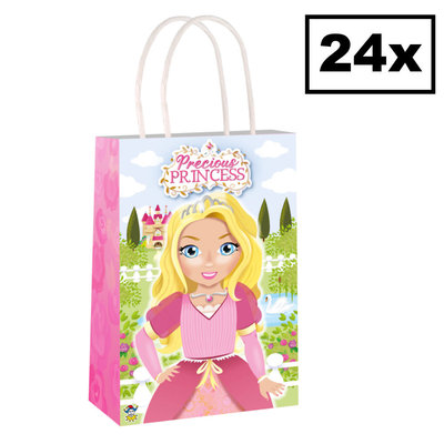 Henbrandt Decopatent® 24 STUKS Prinsessen Traktatie Uitdeel papieren zakjes met handvat - Princes Traktaitezakjes voor uitdeelcadeautjes