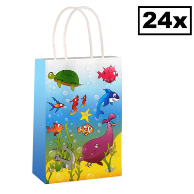 Decopatent Decopatent® 24 STUKS Sea Life Traktatie Uitdeel papieren zakjes met handvat - Zee Dieren Traktaitezakjes voor uitdeelcadeautjes