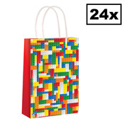 Decopatent Decopatent® 24 STUKS Bouwstenen Traktatie Uitdeel papieren zakjes met handvat - Bricks Traktaitezakjes voor uitdeelcadeautjes