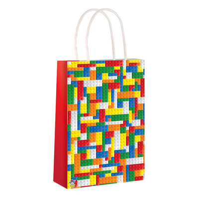 Henbrandt Decopatent® 24 STUKS Bouwstenen Traktatie Uitdeel papieren zakjes met handvat - Bricks Traktaitezakjes voor uitdeelcadeautjes