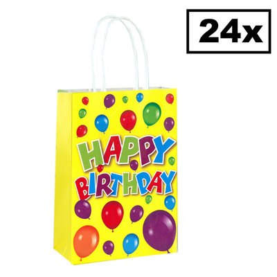 Decopatent Decopatent® 24 STUKS Happy Birthday Traktatie Uitdeel papieren zakjes met handvat - Verjaardag Traktaitezakjes voor uitdeelcadeautjes