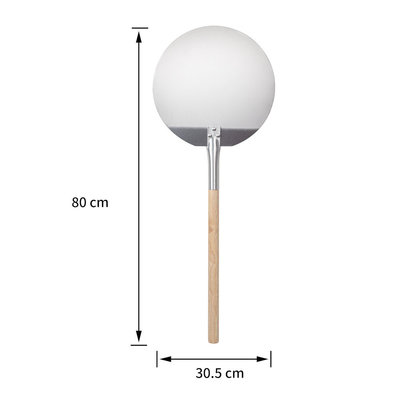 Decopatent Decopatent® Pizzaschep - Ronde pizzaschep met lang houten Handvat (80cm) - Pizzaspatel Hout / Rvs metaal - ROND
