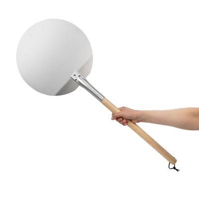 Decopatent Decopatent® Pizzaschep - Ronde pizzaschep met lang houten Handvat (80cm) - Pizzaspatel Hout / Rvs metaal - ROND