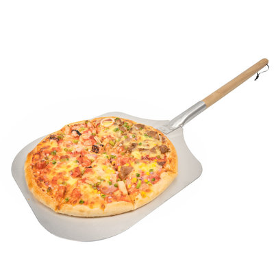 Decopatent Decopatent® Pizzaschep - Vierkante pizzaschep met lang houten Handvat (80cm) - Pizzaspatel Hout / Rvs metaal - VIERKANT