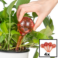 Decopatent Decopatent® 4 Stuks - Waterdruppelaar voor Planten - Watergever - Glas - Waterbollen - Watergeefsysteem - Plantenbollen - Rood