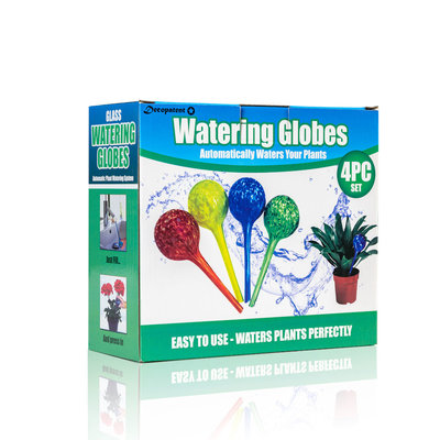 Decopatent Decopatent® 4 Stuks - Waterdruppelaar voor Planten - Watergever - Glas - Waterbollen - Watergeefsysteem - Plantenbollen - Blauw