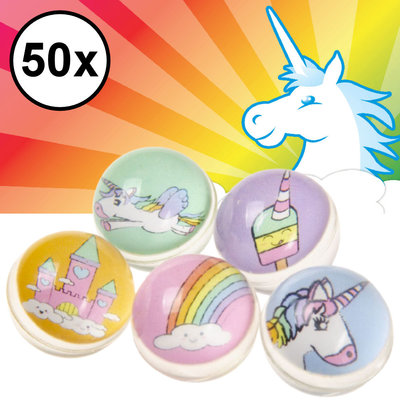 Decopatent Decopatent® Uitdeelcadeaus 50 STUKS Unicorn / Eenhoorn Stuiterballen Ø3.2 Cm - Traktatie Uitdeelcadeautjes voor kinderen - Speelgoed