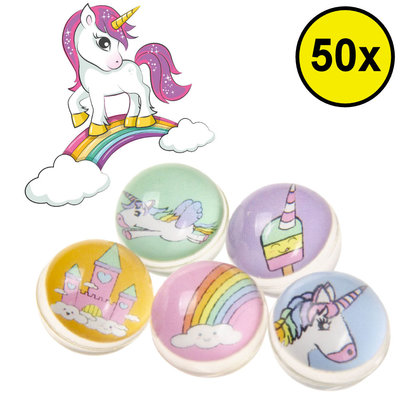 Decopatent Decopatent® Uitdeelcadeaus 50 STUKS Unicorn / Eenhoorn Stuiterballen Ø3.2 Cm - Traktatie Uitdeelcadeautjes voor kinderen - Speelgoed