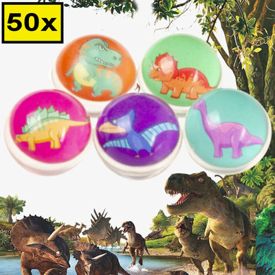 Decopatent Decopatent® Uitdeelcadeaus 50 STUKS Dino / Dinosaurus Stuiterballen Ø3.2 Cm - Traktatie Uitdeelcadeautjes voor kinderen - Speelgoed