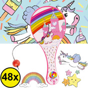 Decopatent Decopatent® Uitdeelcadeaus 48 STUKS Unicorn Paddle Bat Bal Spel met Elastiek - Speelgoed Traktatie Uitdeelcadeautjes voor kinderen