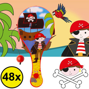 Decopatent Decopatent® Uitdeelcadeaus 48 STUKS Piraten Paddle Bat Bal Spel met Elastiek - Speelgoed Traktatie Uitdeelcadeautjes voor kinderen