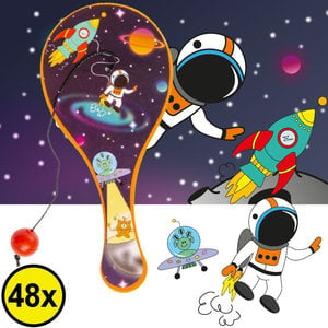 Decopatent Decopatent® Uitdeelcadeaus 48 STUKS Space Paddle Bat Bal Spel met Elastiek - Speelgoed Traktatie Uitdeelcadeautjes voor kinderen