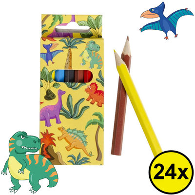 Decopatent Decopatent® Uitdeelcadeaus 24 STUKS 6-Delige Dinosaurus Kleurpotloodjes - Traktatie Uitdeelcadeautjes voor kinderen - Speelgoed