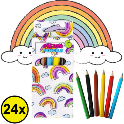 Decopatent Decopatent® Uitdeelcadeaus 24 STUKS 6-Delige Regenboog Kleurpotloodjes - Traktatie Uitdeelcadeautjes voor kinderen - Klein Speelgoed