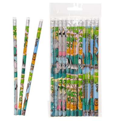 Decopatent Decopatent® Uitdeelcadeaus 12 STUKS Jungle Dieren Potloden - Traktatie Uitdeelcadeautjes voor kinderen - Klein Speelgoed Traktaties