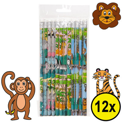 Decopatent Decopatent® Uitdeelcadeaus 12 STUKS Jungle Dieren Potloden - Traktatie Uitdeelcadeautjes voor kinderen - Klein Speelgoed Traktaties