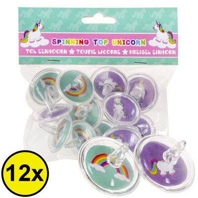 Decopatent Decopatent® Uitdeelcadeaus 12 STUKS Unicorn / Eenhoorn Tollen - Traktatie Uitdeelcadeautjes voor kinderen - Speelgoed Traktaties