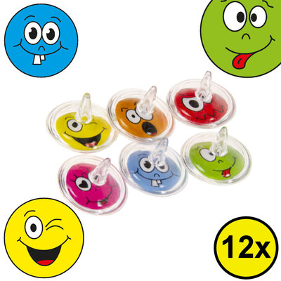 Decopatent Decopatent® Uitdeelcadeaus 12 STUKS Smiley Tollen - Traktatie Uitdeelcadeautjes voor kinderen - Klein Speelgoed Traktaties tol