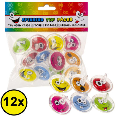 Decopatent Decopatent® Uitdeelcadeaus 12 STUKS Smiley Tollen - Traktatie Uitdeelcadeautjes voor kinderen - Klein Speelgoed Traktaties tol