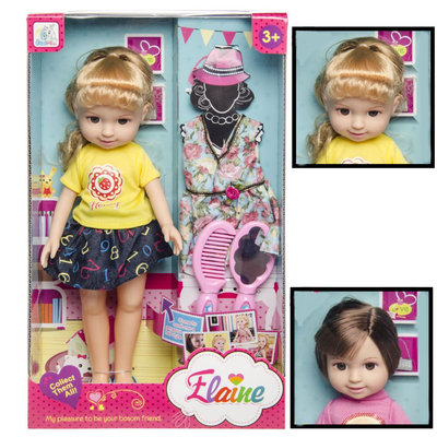 Decopatent Speelgoed Pop "ELAINE" met extra Jurk en accessoires - Tienerpop - Babypop - Pop voor Meisjes - Afm Doos: 22X36X9 Cm.