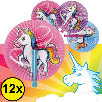 Decopatent Decopatent® Uitdeelcadeaus 12 STUKS Unicorn / Eenhoorn Hand Waaier - Handwaaier - Speelgoed Traktatie Uitdeelcadeautjes voor kinderen