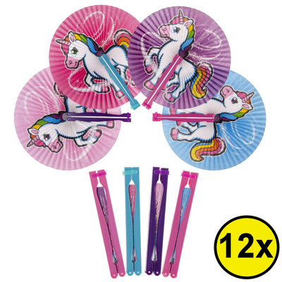 Decopatent Decopatent® Uitdeelcadeaus 12 STUKS Unicorn / Eenhoorn Hand Waaier - Handwaaier - Speelgoed Traktatie Uitdeelcadeautjes voor kinderen