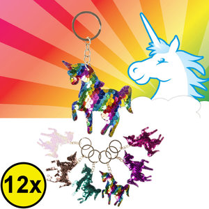 Decopatent Decopatent® Uitdeelcadeaus 12 STUKS Unicorn / Eenhoorn Sleutelhangers met Pailletjes - Speelgoed Traktatie Uitdeelcadeautjes voor kinderen