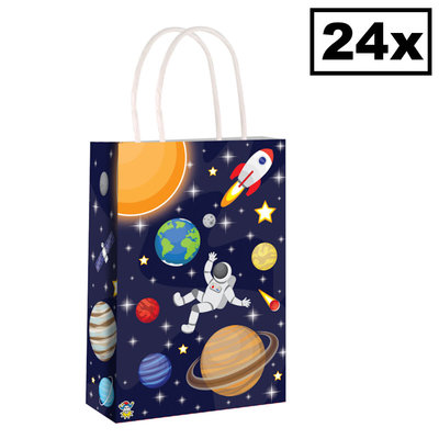 Henbrandt Decopatent® 24 STUKS Space / Ruimtevaart Traktatie Uitdeel papieren zakjes met handvat - Space Traktatiezakjes voor uitdeelcadeautjes