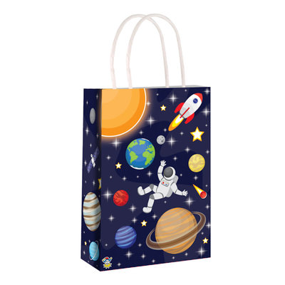 Henbrandt Decopatent® 24 STUKS Space / Ruimtevaart Traktatie Uitdeel papieren zakjes met handvat - Space Traktatiezakjes voor uitdeelcadeautjes