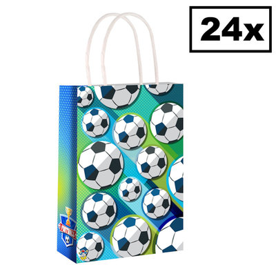 Henbrandt Decopatent® 24 STUKS Voetbal Traktatie Uitdeel papieren zakjes met handvat - Voetballers Traktatiezakjes voor uitdeelcadeautjes