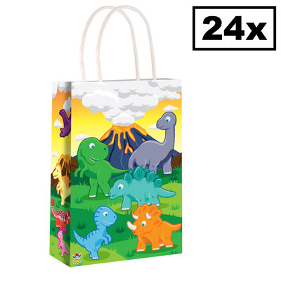 Henbrandt Decopatent® 24 STUKS Dinosaurus Traktatie Uitdeel papieren zakjes met handvat - Dino Traktatiezakjes voor uitdeelcadeautjes