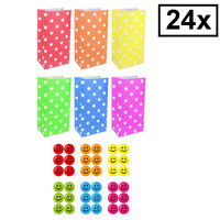 Henbrandt Decopatent® 24 STUKS Traktatie Uitdeel papieren zakjes - Inclusief Stickers - Mix Kleuren Traktatiezakjes voor uitdeelcadeautjes