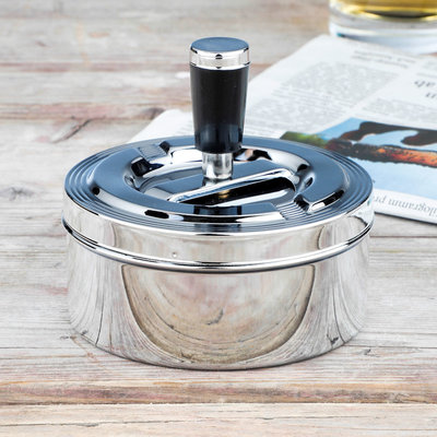 Decopatent Decopatent® Ronde Druk Tafel Asbak - Druk draai Asbak Voor Binnen - Rond Ø 11cm  - Draaiasbak - Tafelasbak Metaal - 11 x 11 x 10 Cm.