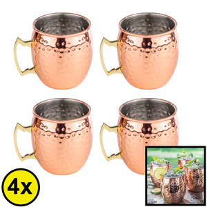 Decopatent Decopatent® 4 STUKS Moscow Mule beker - Set van 4 stuks - Koperen bekers - 500 ml - Cocktailbeker   - Mok voor Moscow Mule en cocktails - RVS