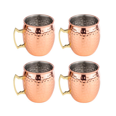 Decopatent Decopatent® 4 STUKS Moscow Mule beker - Set van 4 stuks - Koperen bekers - 500 ml - Cocktailbeker   - Mok voor Moscow Mule en cocktails - RVS