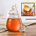 Decopatent Decopatent® Honingpot met Honing Lepel -  Honing pot van Glas - Inhoud: 270 ML  - Honingpot met Lepel - Afm. 7.2 x 7.2 x 13.7 Cm