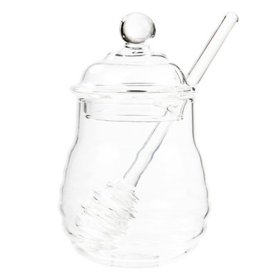 Decopatent Decopatent® Honingpot met Honing Lepel -  Honing pot van Glas - Inhoud: 270 ML  - Honingpot met Lepel - Afm. 7.2 x 7.2 x 13.7 Cm