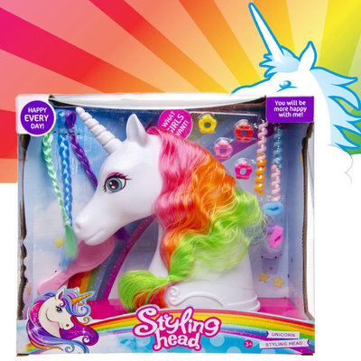 Decopatent Decopatent® Speelgoed Unicorn Kaphoofd - Sminkpop voor Kinderen - Pop - Eenhoorn - Schminkpop voor Meisjes - Opmaakpop / Kapkop met haar accessoires