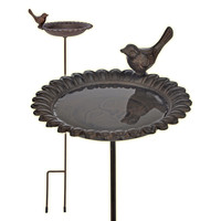 Decopatent Decopatent® Vogeldrinkschaal Staand op Paal - Vogel Waterschaal - Gietijzeren - Vogelbad buiten - Staande Vogelbadjes - Hoogte Ca. 79.5 Cm.