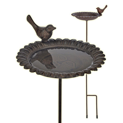 Decopatent Decopatent® Vogeldrinkschaal Staand op Paal - Vogel Waterschaal - Gietijzeren - Vogelbad buiten - Staande Vogelbadjes - Hoogte Ca. 79.5 Cm.