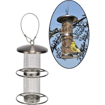 Decopatent Decopatent® Vogelvoederhuis - Vogelvoerstation - RVS - Hangende Vogels Voeder Silo met 2 zitringen - Vogelvoer voor Buitenvogels