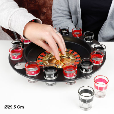 Decopatent Decopatent® Roulette Drankspel - Met 16 shotglaasjes - Drinkspel - Drank spel Voor Volwassenen - Drinking Game - Drank Roulette