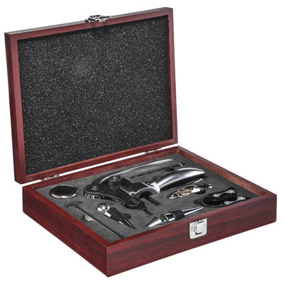 Decopatent Decopatent® 10-Delige Luxe Wijnset - Wijn fles accessoires Set - Wine tools - Wijn Kurken trekker - In Luxe Houten opbergbox - Cadeau set