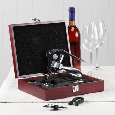 Decopatent Decopatent® 10-Delige Luxe Wijnset - Wijn fles accessoires Set - Wine tools - Wijn Kurken trekker - In Luxe Houten opbergbox - Cadeau set
