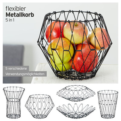 Decopatent Decopatent® Design Fruitschaal Vouwbaar - Fruitmand in 5 vormen te vouwen - Schaal voor fruit - Design Fruitmand - Metaal